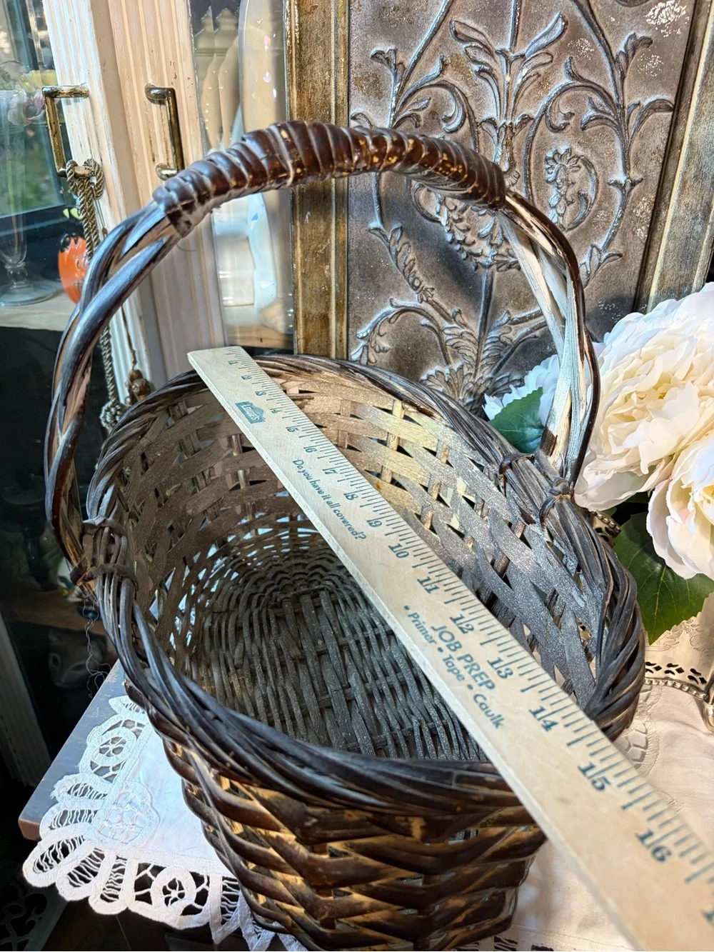 Farmhouse cottage wood basket French country decor